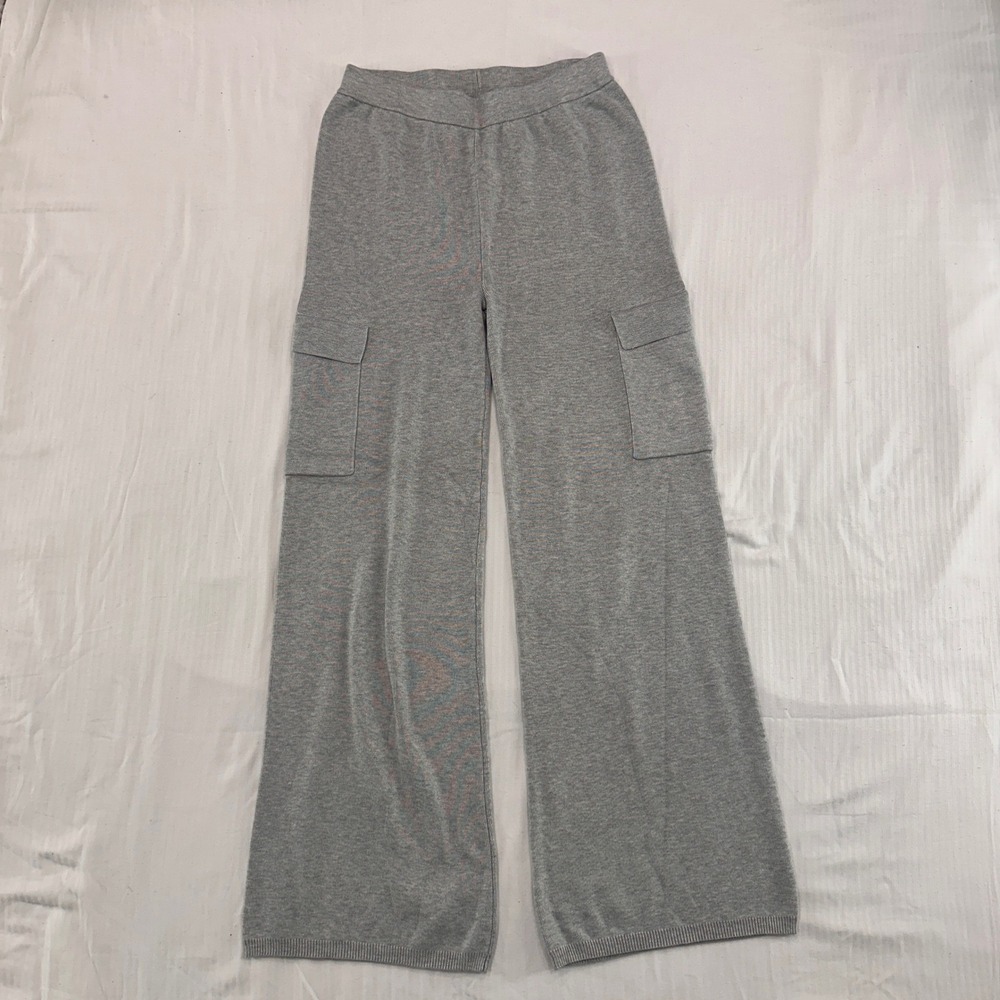 PINK ROSE Grey Wide Leg Cargo Knit Lounge Pants Joggers Womens Small